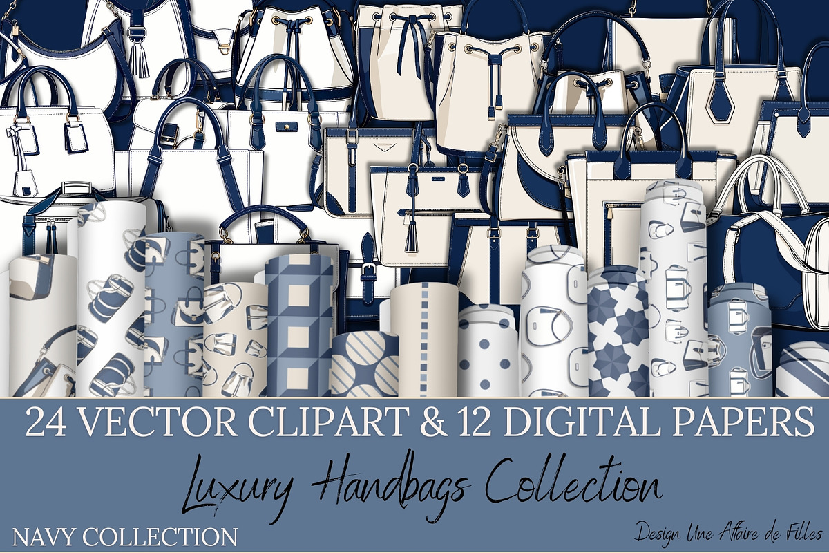 LUXURY HANDBAGS - 24 VECTOR CLIPART, an Object Illustration by Une Affaire de Filles (Photo 7 of 7)
