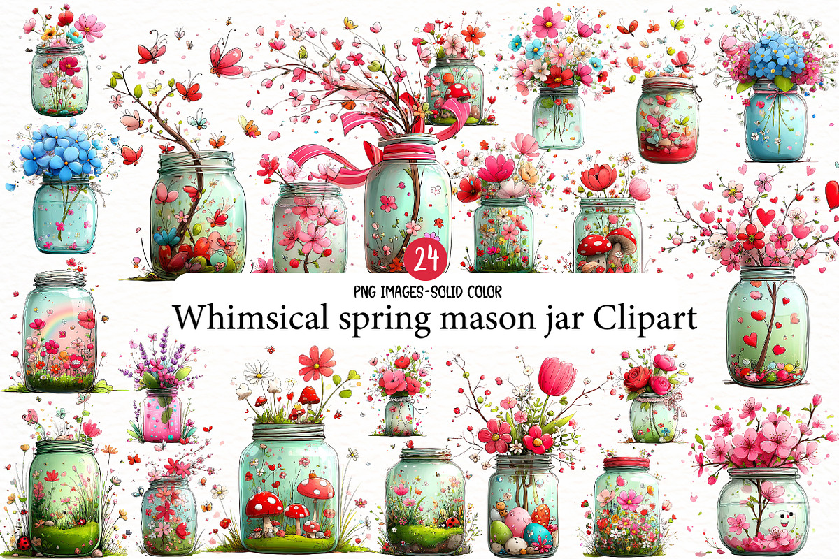 Whimsical spring mason jar Clipart, an Illustration by Designworld (Photo 1 of 6)