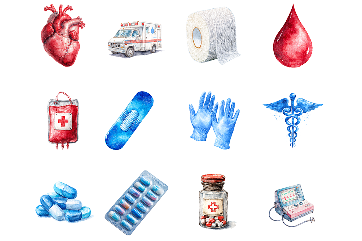 Watercolor Medical Clipart, a Decorative Illustration by stickermadness (Photo 2 of 4)