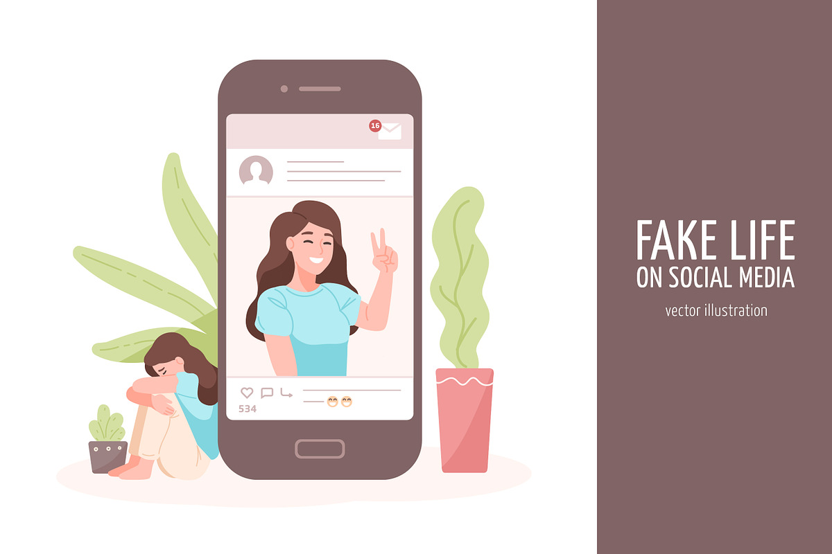 Fake life on social media concept, a Technology Illustration by Good Studio (Photo 1 of 3)