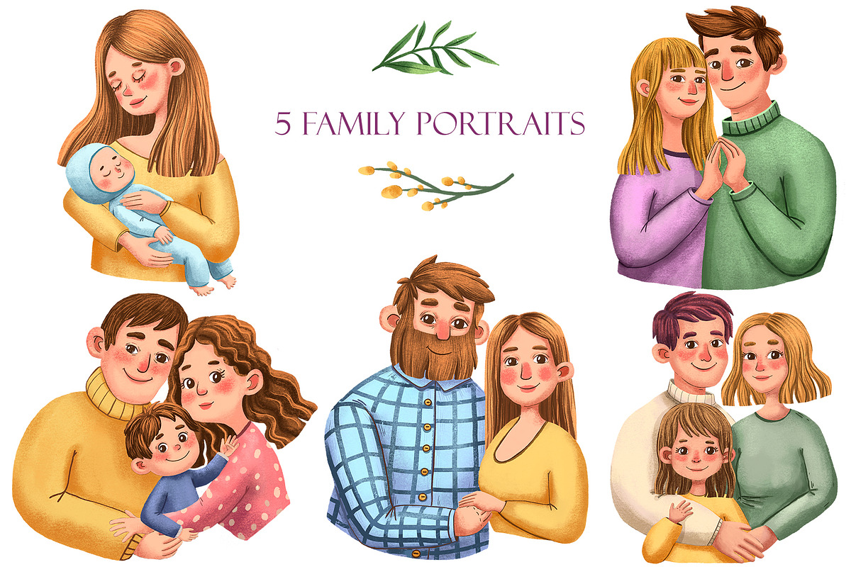 Family Portraits - Clipart Set, a Decorative Illustration by Mashamashastu (Photo 2 of 12)