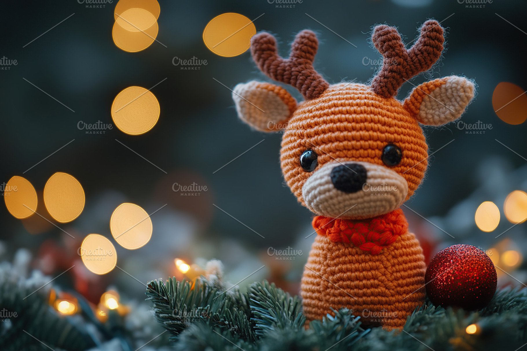 Reindeer toy on blurred lights background, Christmas holiday, a Holiday Photo by AlyaAnd