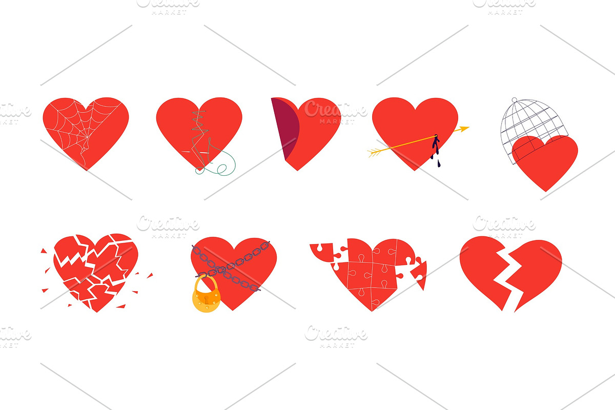 Red hearts set, an Illustration by Lucky Shop