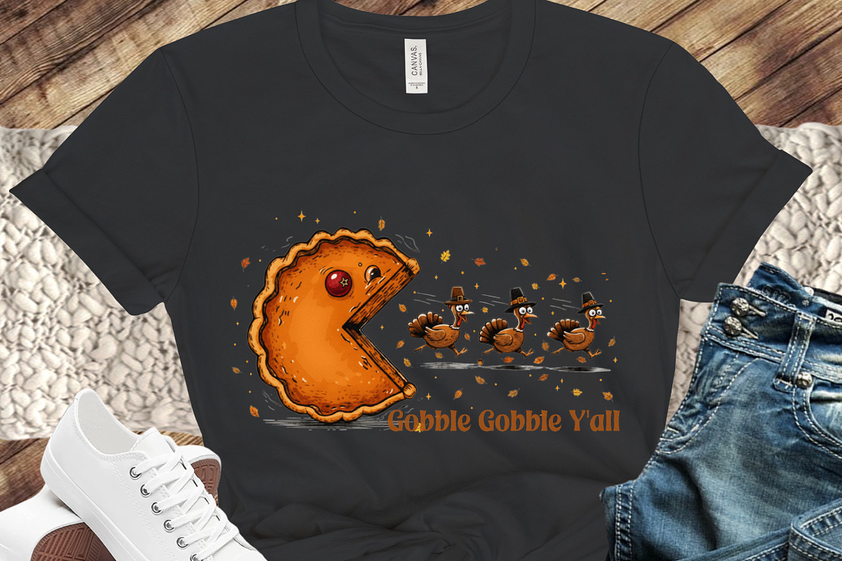 Funny Pumpkin Pie Chasing Turkey Png, an Illustration by designcity5 (Photo 2 of 8)