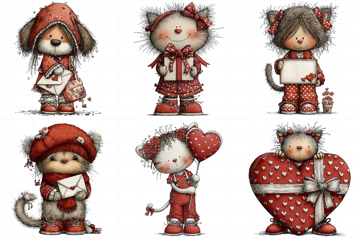 Valentine Cat and Dog Girl Set, an Illustration by Daily.Designs (Photo 6 of 7)