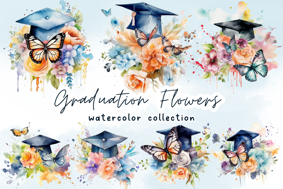 Graduation Flowers Watercolor, an Illustration by SindyPrintDesign