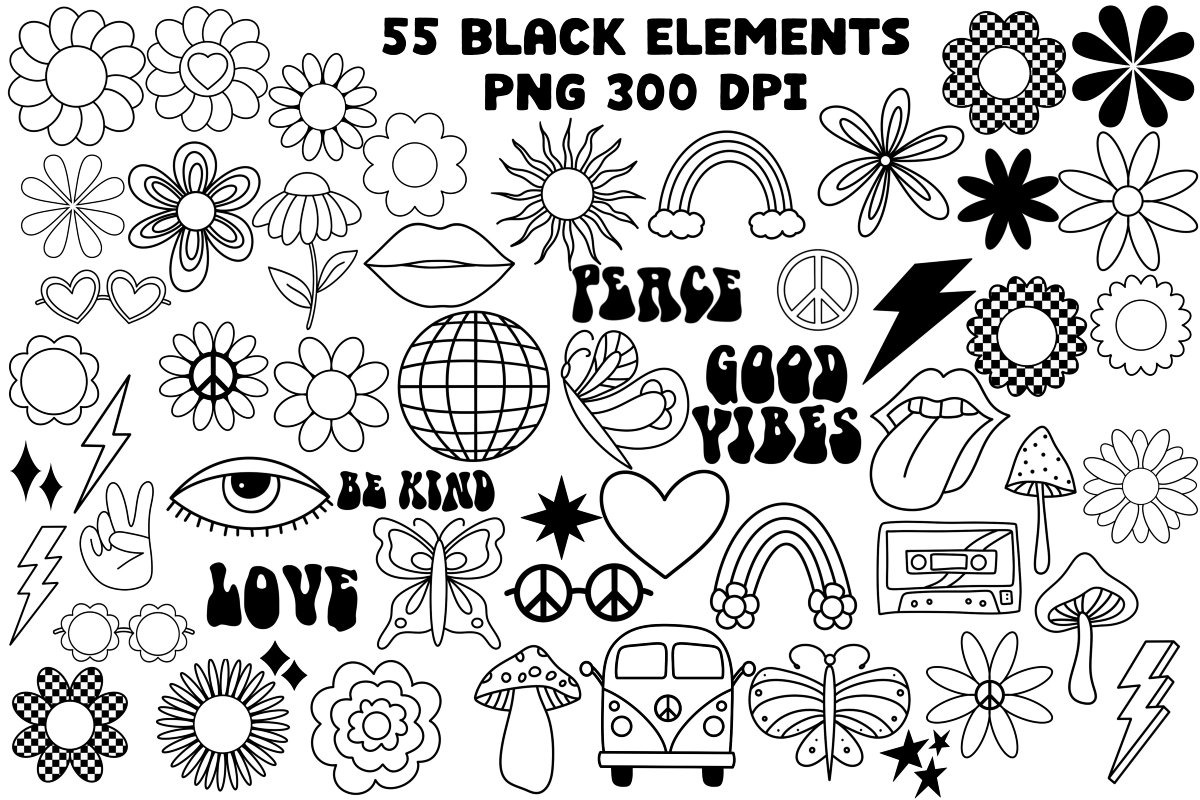 Groovy Clipart Retro Png Elements, an Object Graphic by Brush Lab (Photo 3 of 4)