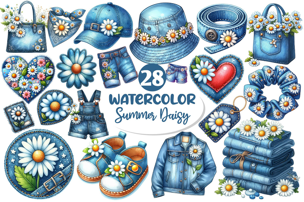 Watercolor Summer Daisy Clipart, an Illustration by Dream Creation (Photo 1 of 6)