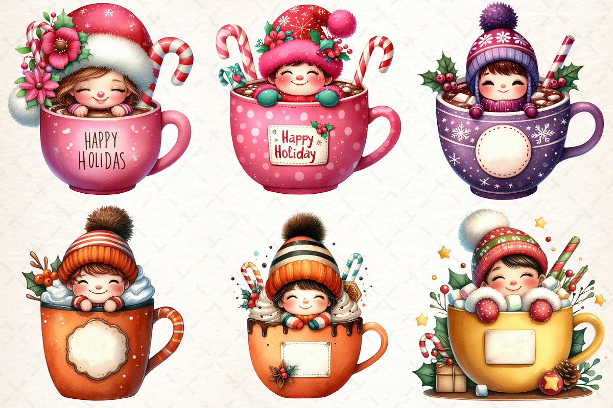 Watercolor Hot Cocoa Girl Gnomes, an Illustration by Libby Wishes (Photo 3 of 8)