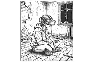 Teen Wearing VR Headset in Abandoned