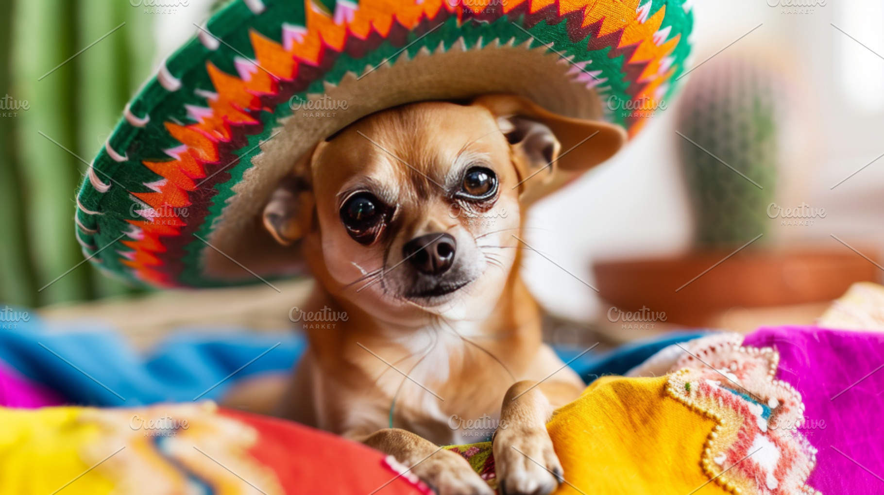 Cute Dogs in Colorful Sombreros, an Abstract Photo by Natalia Klenova's Shop