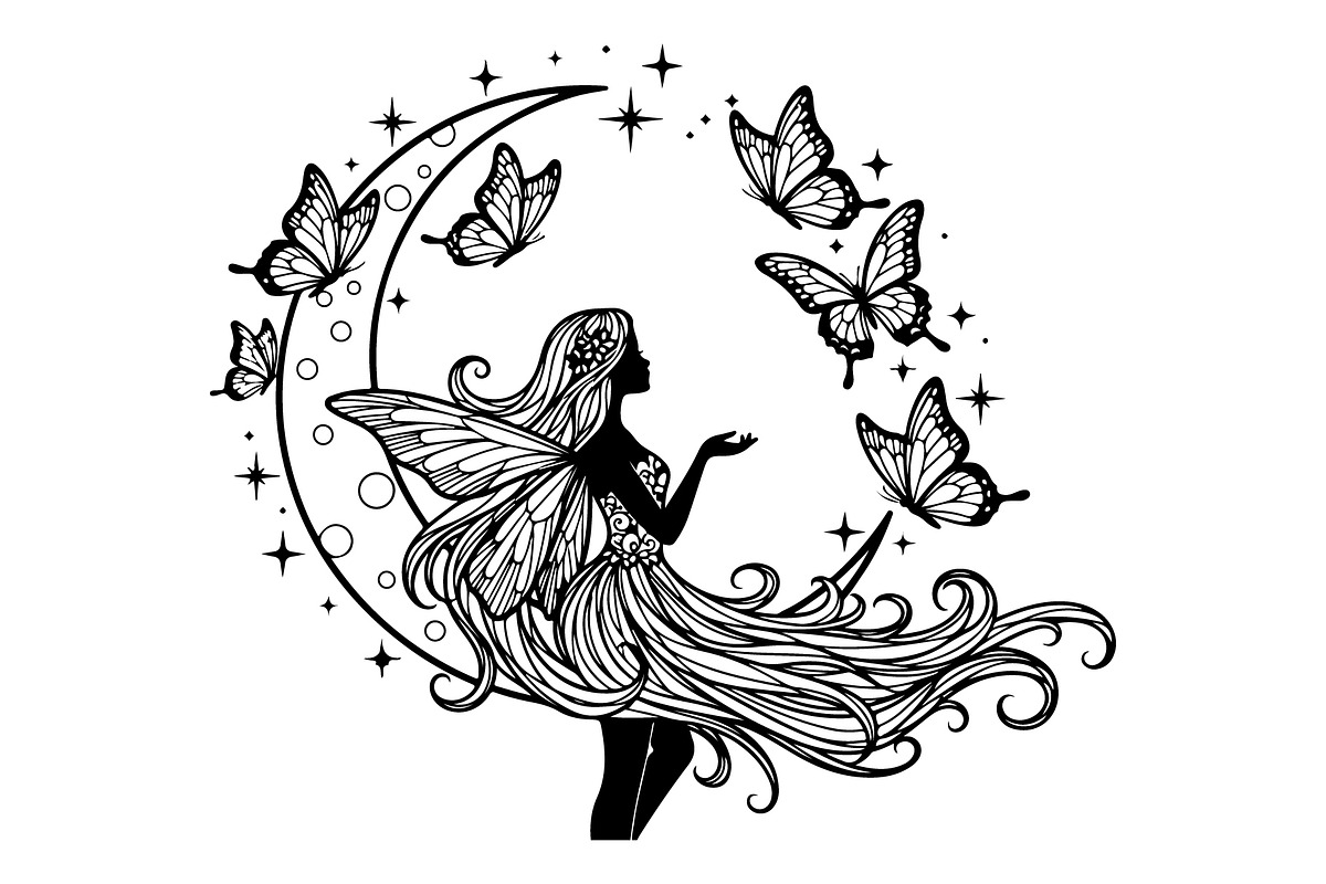 Fairy Moon Butterfly Silhouette, an Object Illustration by Gaye Art (Photo 10 of 31)