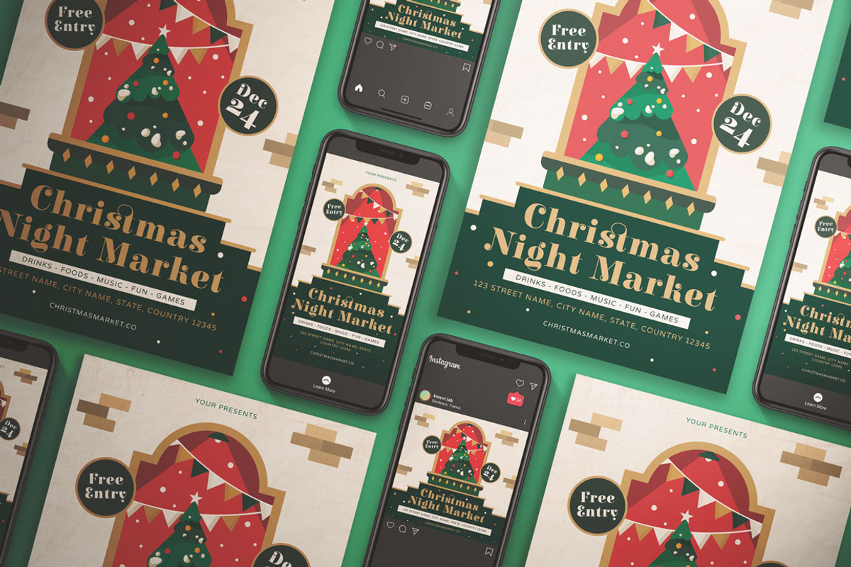 Christmas Night Market Flyer Set, a Flyer Template by KMZVR.Lab (Photo 5 of 6)