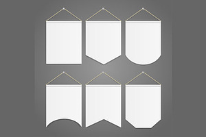 White Pennant Template Hanging, an Object Illustration by Vector and Templates