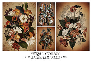 Floral Collage Compositions, a Decorative Illustration by Digital Art Creations