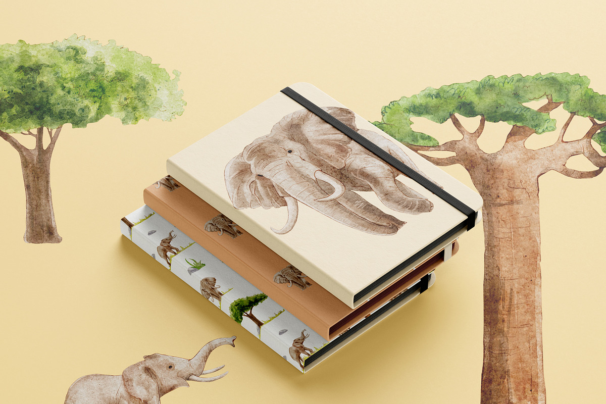 Elephant Safari Watercolor set, an Animal Illustration by KlymchukArtworks (Photo 5 of 8)