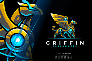 Unique Robotic Griffin Mascot Logo