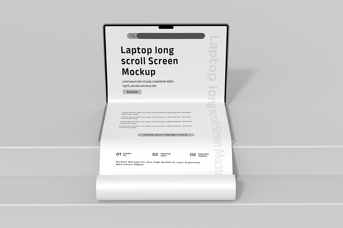 Laptop Long Scroll Screen Mockup PSD