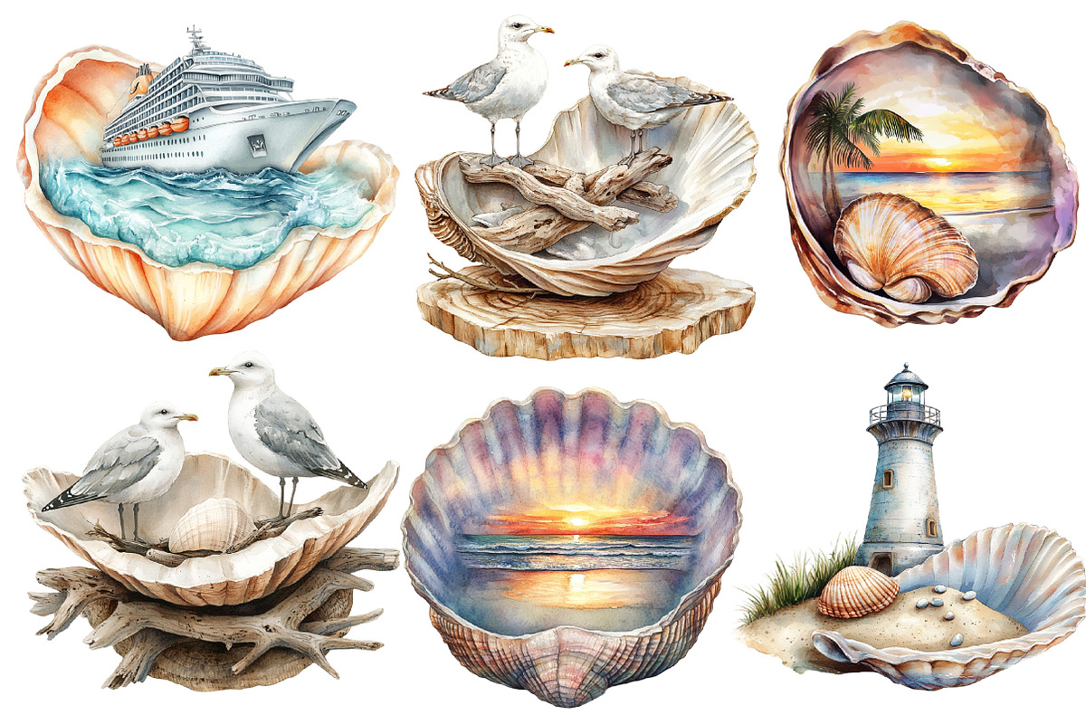 Beach Paradise Inside Seashell PNG, an Illustration by Designworld (Photo 3 of 5)