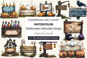 Halloween Wooden Sings Clipart, a Work Illustration by cherrydesign