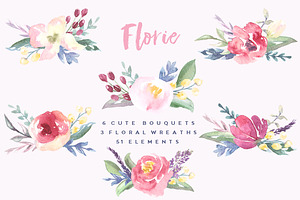 Watercolor cute bouquets Florie