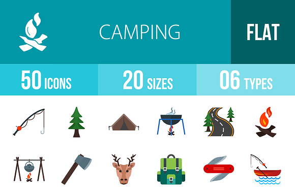 50 Camping Flat Multicolor Icons preview 4