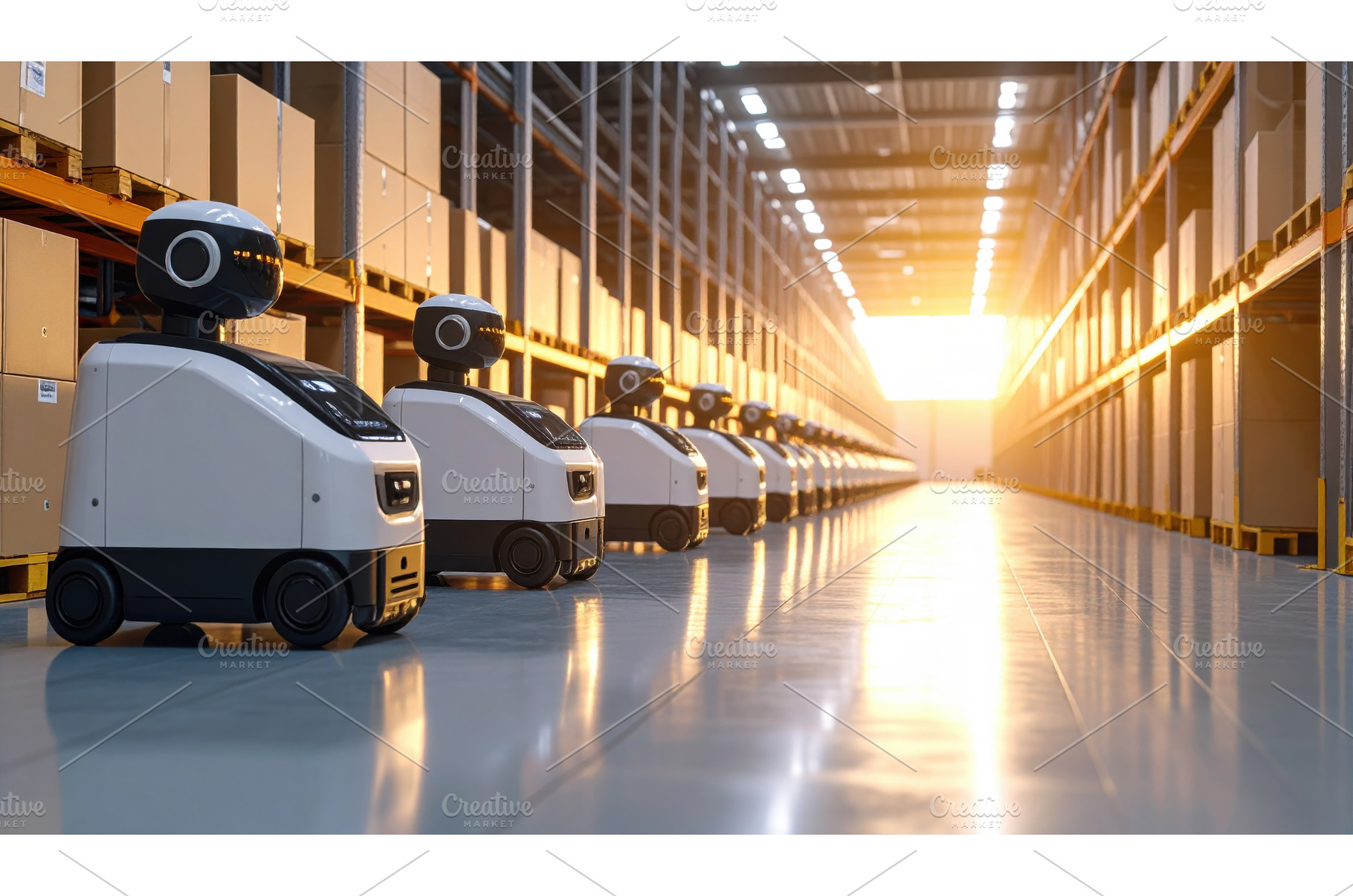 Line of warehouse robots in, an Industrial Photo by Igor Tichonow
