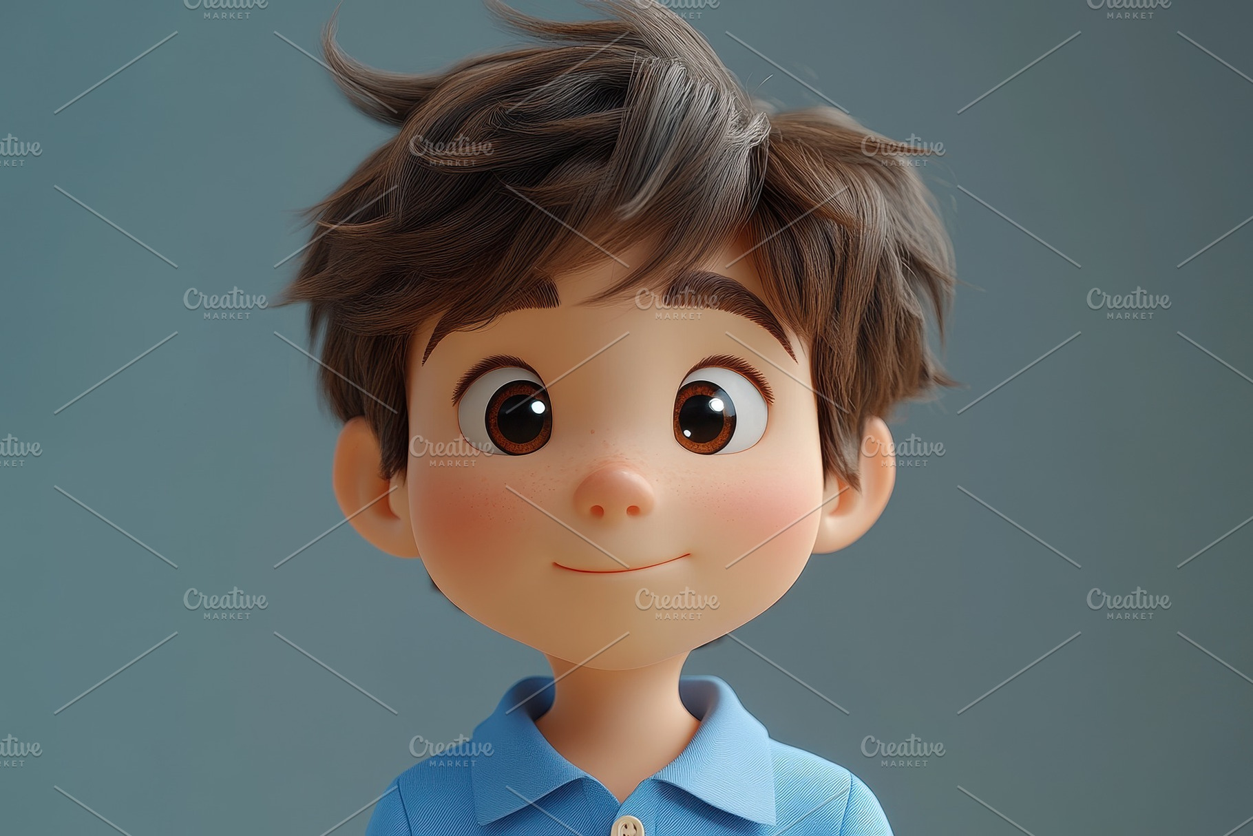 Smiling young boy with brown hair we, a Photo by Tanuart