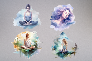 Watercolor Meditation Cliparts