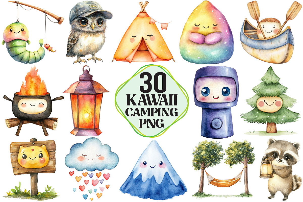 Kawaii Camping Clipart, an Illustration by Pixels.Craft (Photo 1 of 7)