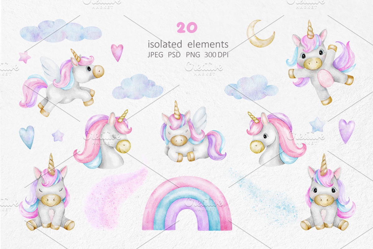 Unicorn Watercolor illustrations, an Illustration by Fedulova Art (Photo 2 of 12)
