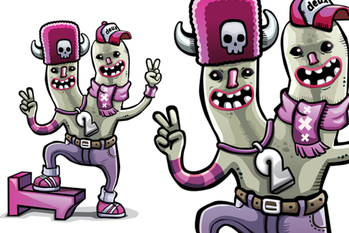 happy monster two heads vector, an Animal Illustration by Andres Moncayo