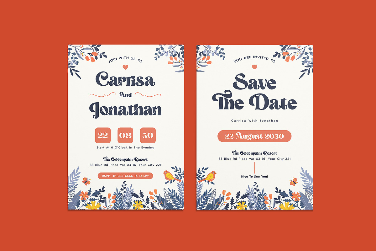 Orangero Floral Wedding Invitation, an Invitation Template by iDoodle Studio (Photo 1 of 4)