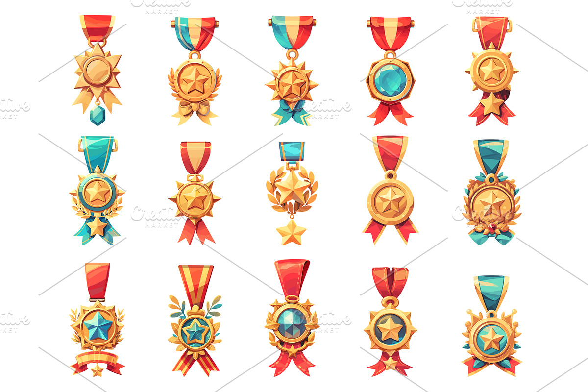 Set of cartoon golden orders and, an Object Illustration by LadadikArt