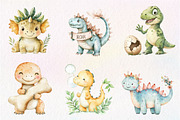 Watercolor Prehistoric Cute Dinosaur, an Illustration by CreationArt (Thumbnail 3 of 9)