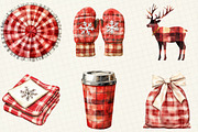 Plaid Christmas Watercolor Clipart, an Illustration by OK Design (Thumbnail 3 of 5)