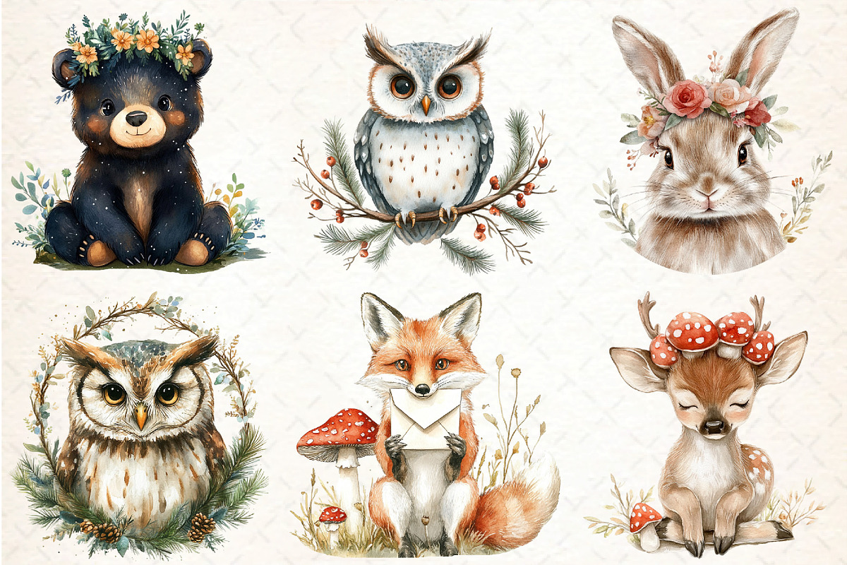 Watercolor Woodland Portraits, an Illustration by DreamCafeArt (Photo 3 of 5)