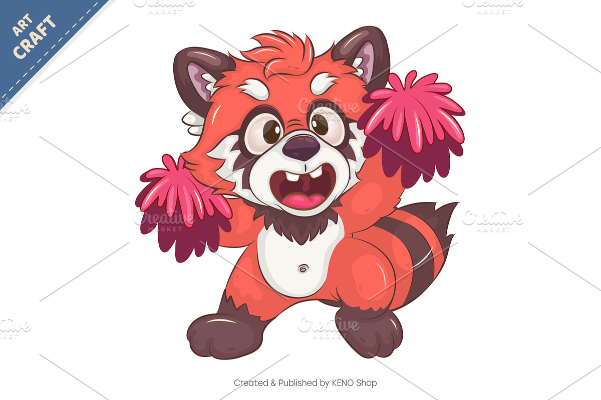 Cheerleader red panda cartoon., an Animal Illustration by KENO Mascots (Photo 2 of 3)