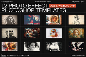 12 Photo Effect Templates, a Layer Style Add-On by iDoodle Studio