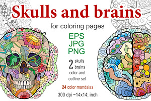 Decorative skulls and brains, a Graphic by Watercolor fantasy