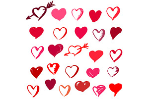 Set of Valentine's Day brush drawn hearts