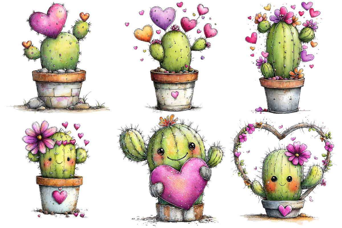Cactus Valentine's Day Clipart, an Illustration by Pixels.Craft (Photo 4 of 5)