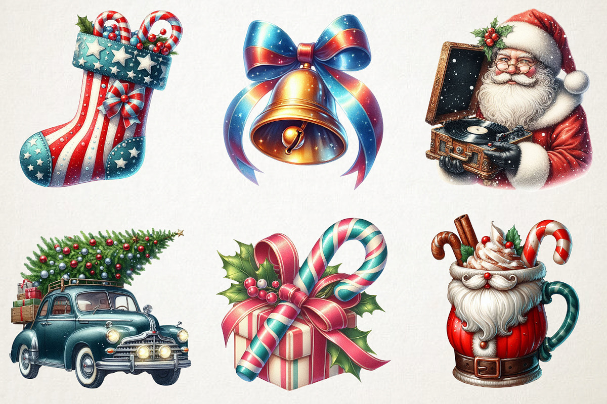 Retro Vintage Christmas Clipart Pack, an Illustration by RobertsArt (Photo 7 of 7)