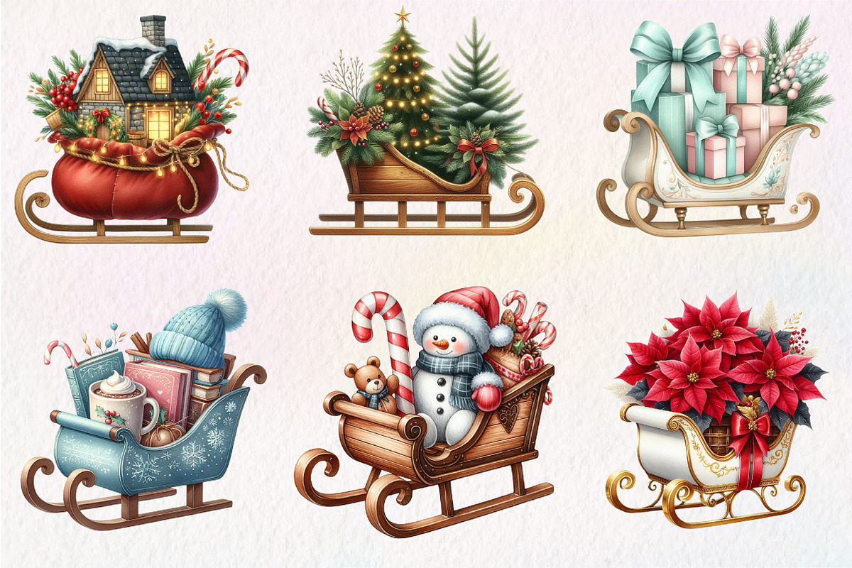 Christmas Sleigh Sublimation Clipart, an Illustration by CreationArt (Photo 5 of 6)