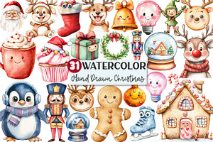 Hand Drawn Cartoon Christmas Clipart, an Illustration by Rose Art