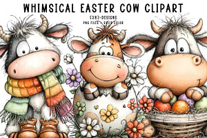 whimsical easter cow clipart, an Illustration by CreationArt