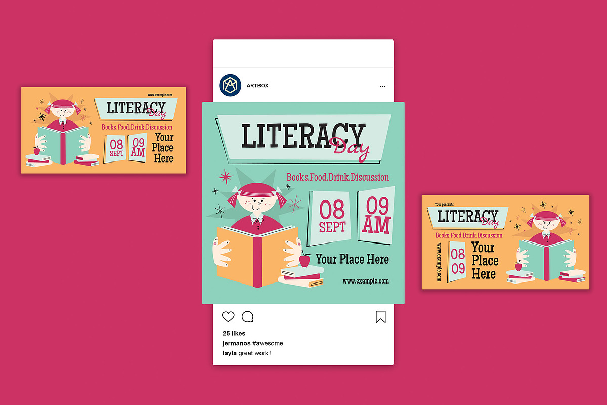 Mid Century Literacy Day Flyer Set, a Flyer Template by Artbox Studio (Photo 3 of 4)
