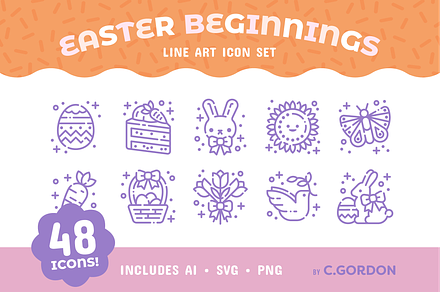 Easter Beginnings Line Art Icon Set