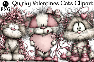 Quirky Valentines Cats Clipart, an Illustration by Daily.Designs