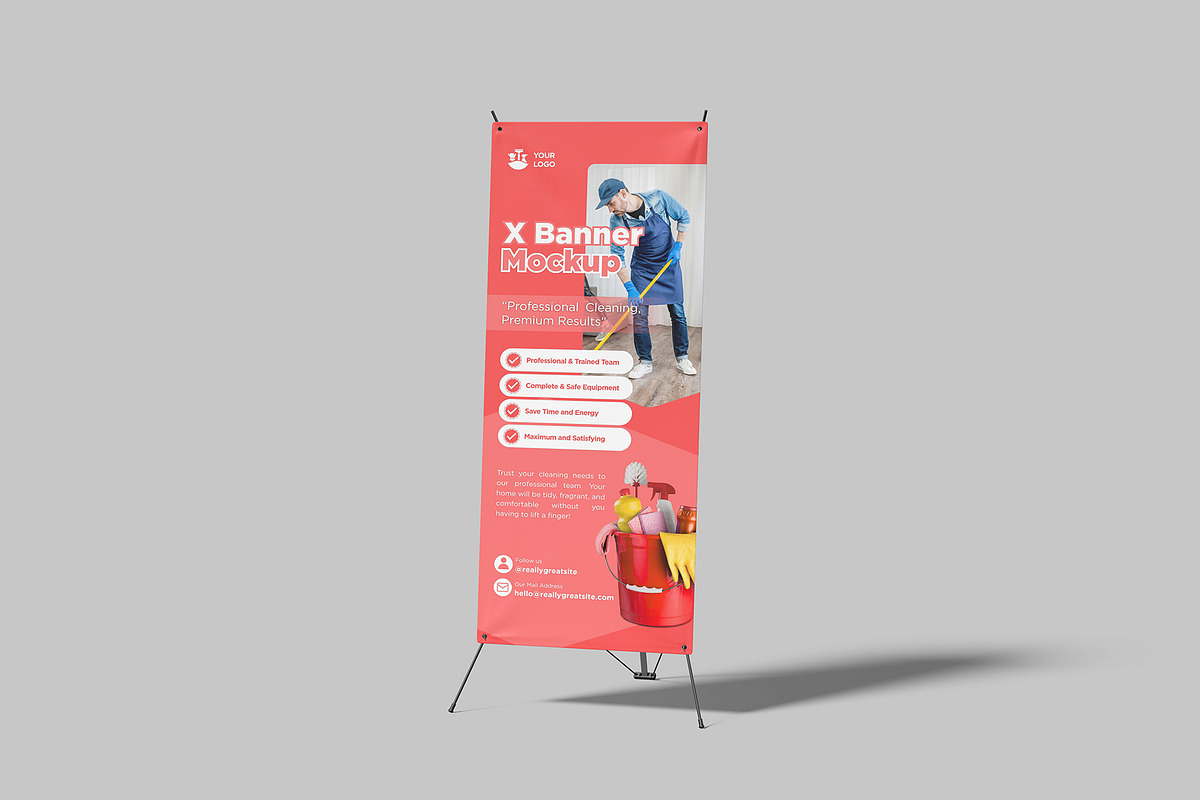 X Stand Banner Mockup, an Advertising Mockup by graphictime (Photo 4 of 12)